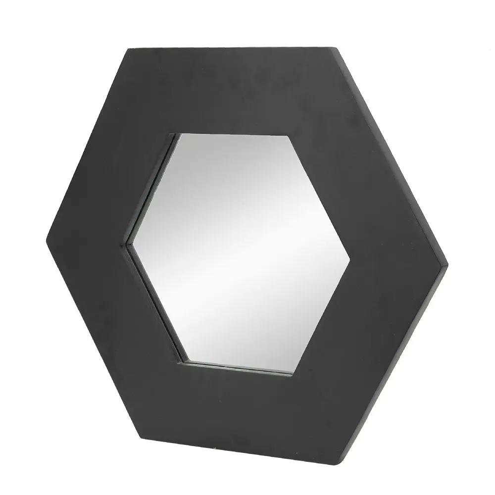 Hexagon Mirror With Natural Wood Frame, Wall Decor For Living Room Bathroom Hallway by HouseOfZazla
