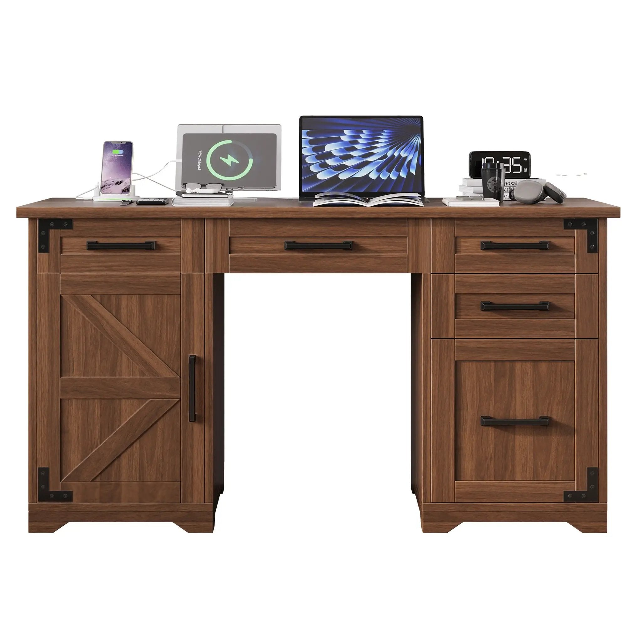 55" Farmhouse Executive Desk with Charging Station by HouseOfZazla