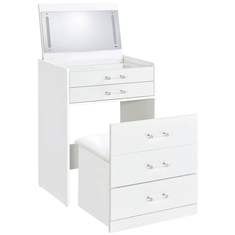 Danbury 3-drawer Makeup Vanity & Stool Set White High Gloss by Unique Piece Furniture