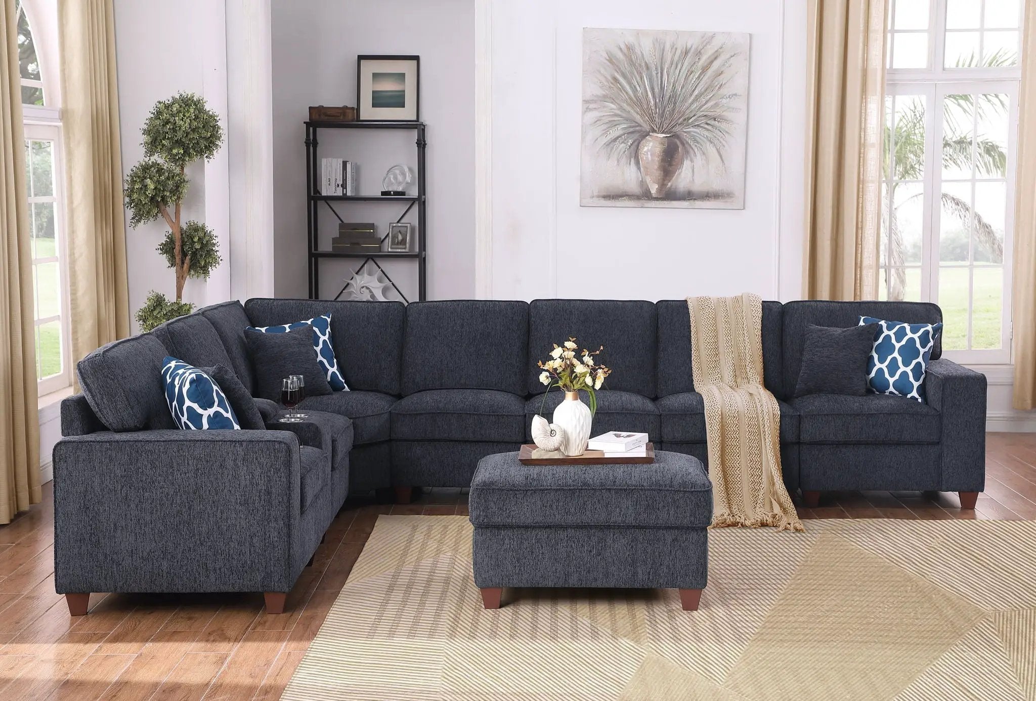 Lily - Sectional Sofa With Ottoman - Black by Unique Piece Furniture
