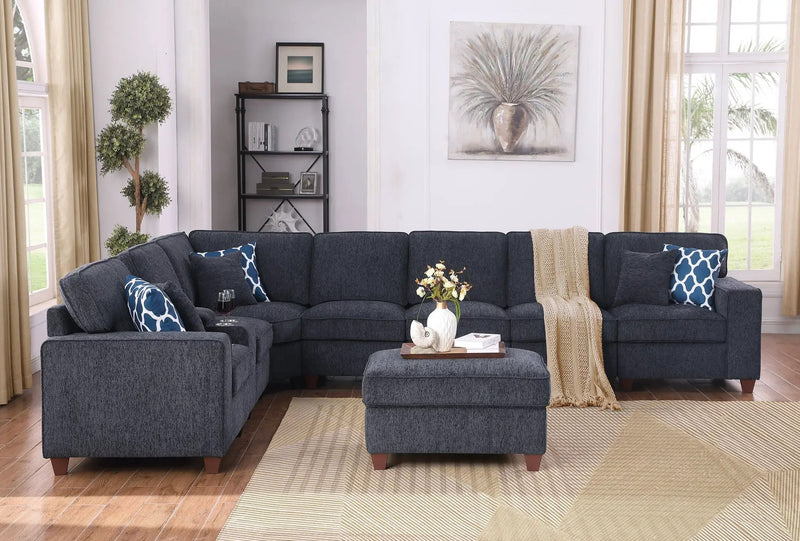Lily - Sectional Sofa With Ottoman - Black by HouseOfZazla