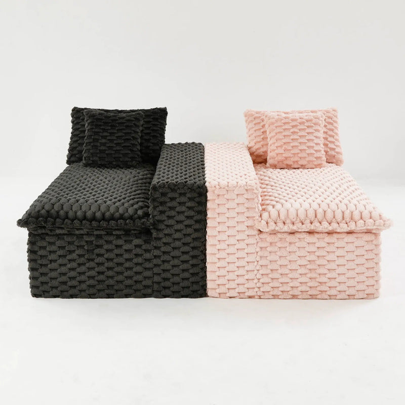 Multifunctional Sofa Pink Black, Fits 4 People by HouseOfZazla