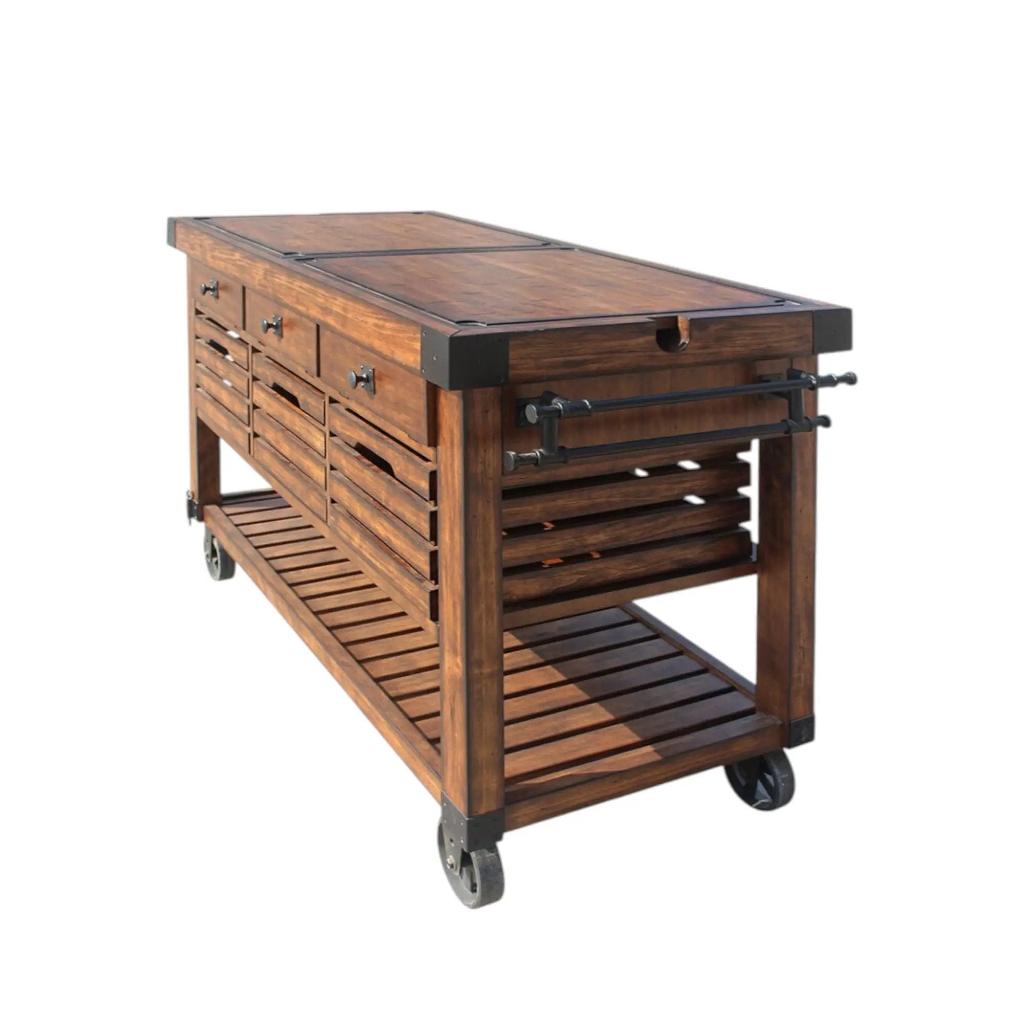 Kaif - Distressed Chestnut Kitchen Cart - Chestnut by HouseOfZazla