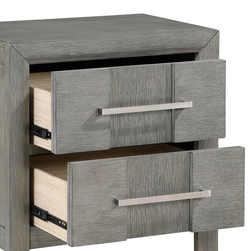 Modern 2 Drawer Nightstand In Gray Finish With Silver Metal Handles, Contemporary Bedside Table With Smooth Glide Drawers by HouseOfZazla