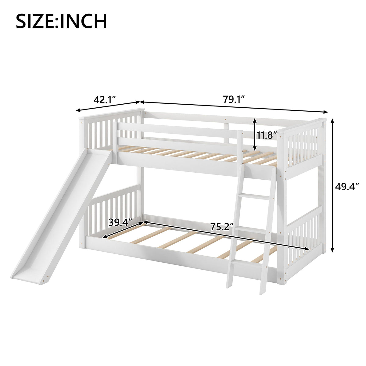 Bunk Bed with Convertible Slide and Ladder - White or Dark Gray, photo 33 of 40