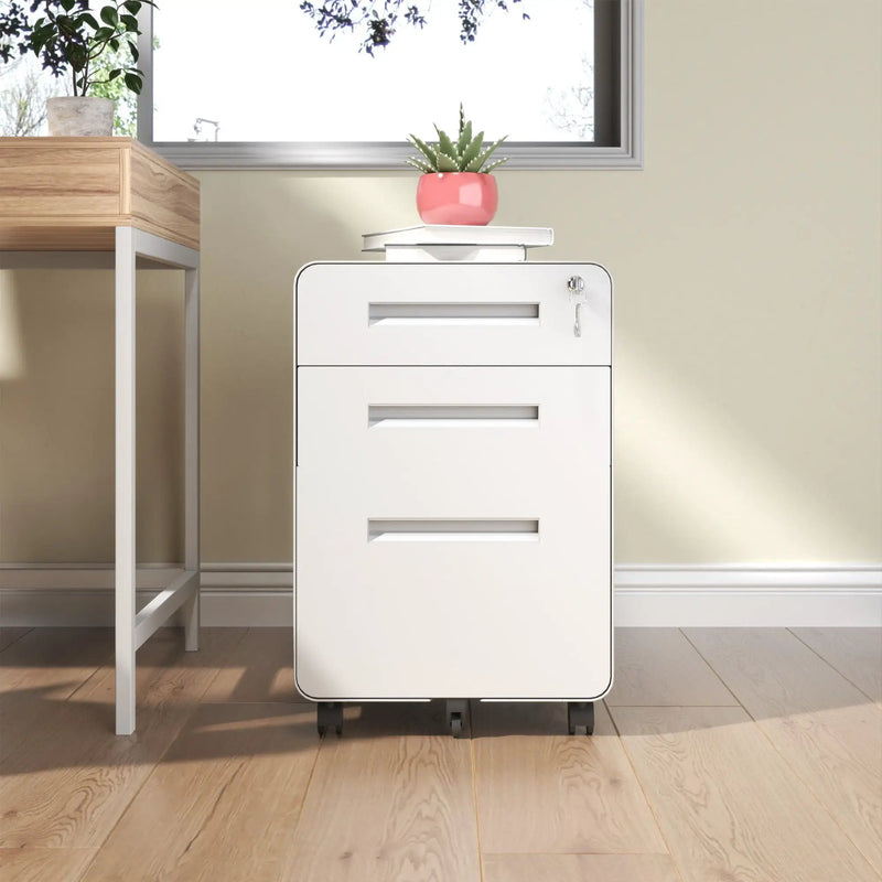 3-Drawer Mobile File Cabinet With Lock, On Casters, Holds A4/Letter Files by Unique Piece Furniture