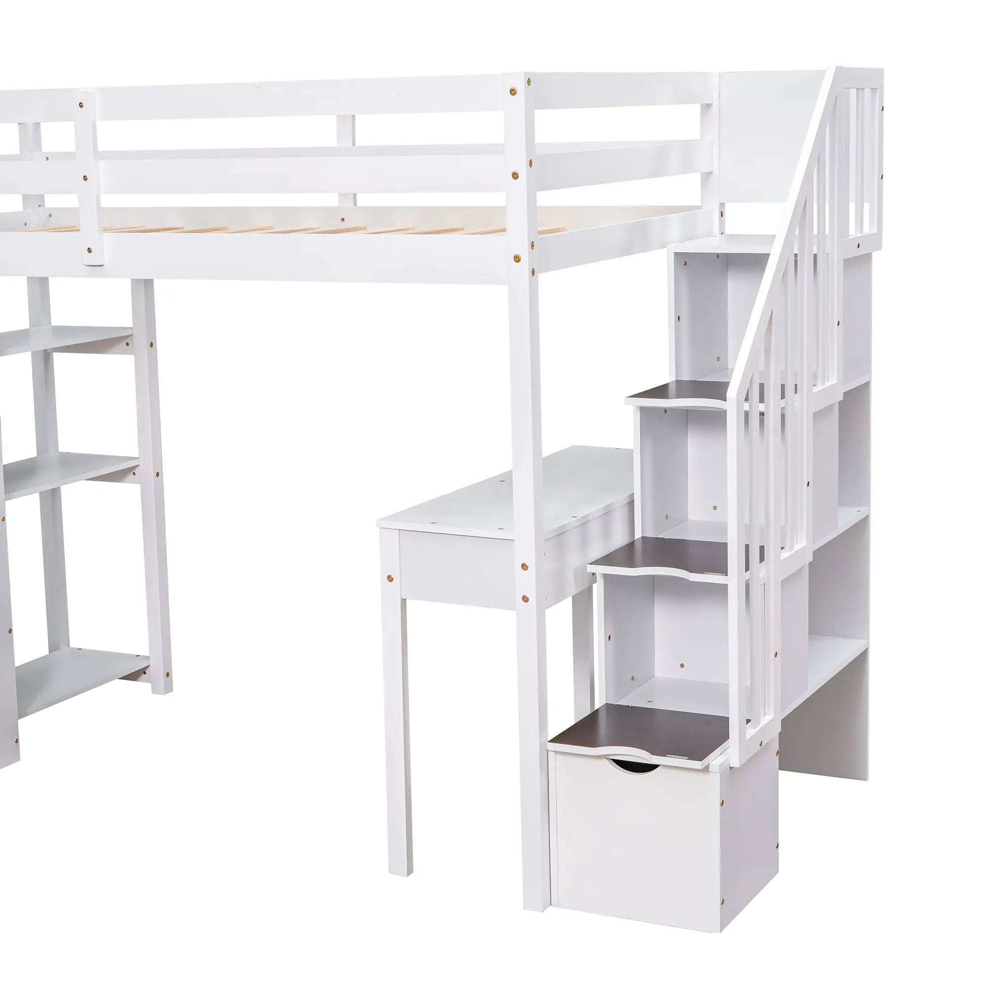 Loft Bed With Storage Drawers, Desk And Stairs With Shelves by HouseOfZazla