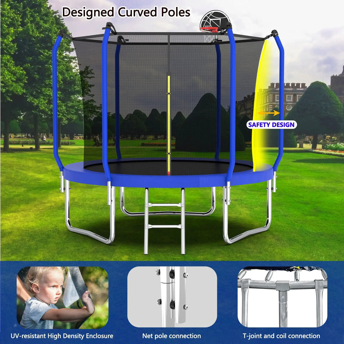 Trampoline With Basketball Hoop, Astm Approved Reinforced Type Outdoor Trampoline With Enclosure Net by HouseOfZazla