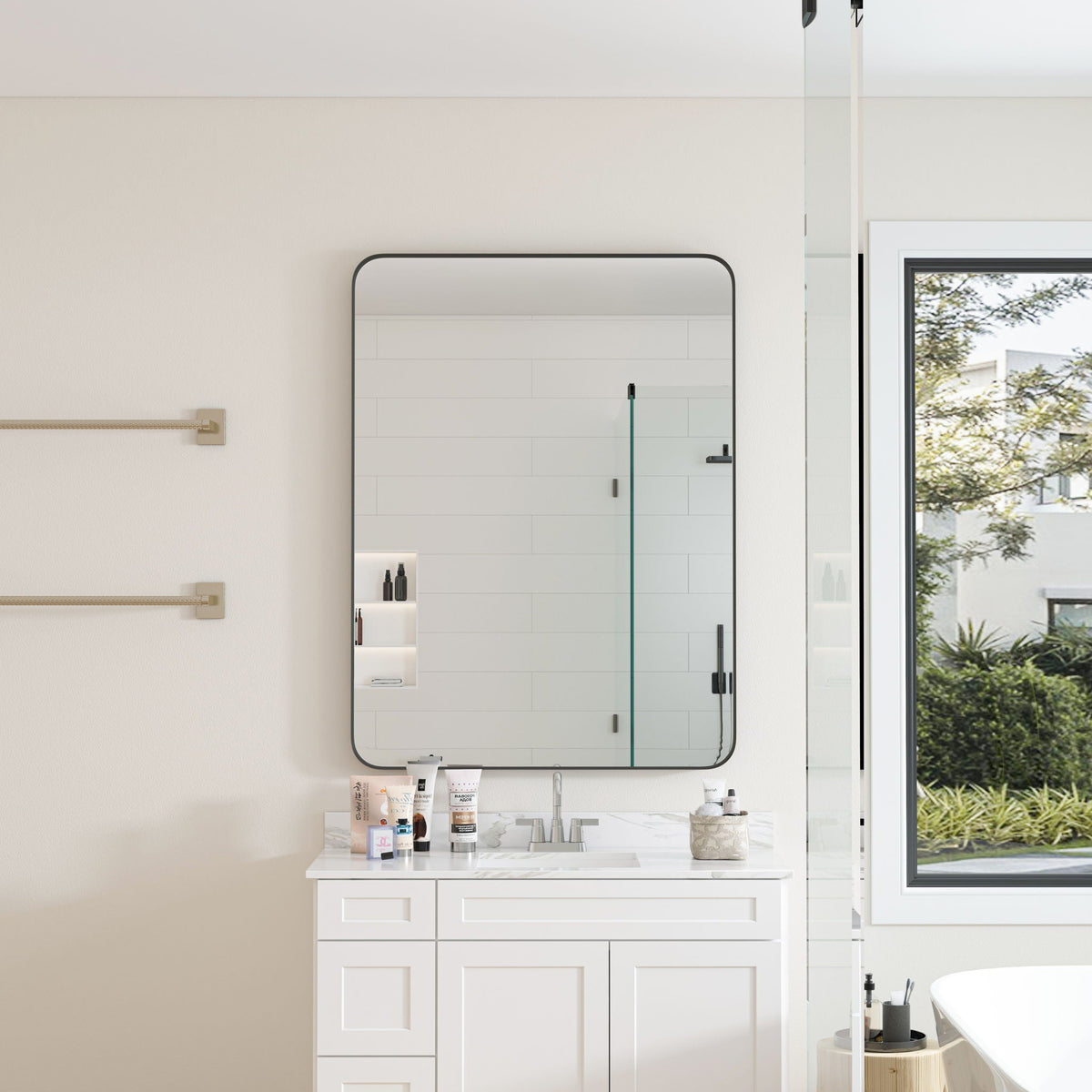 Rectangular Metal Framed Wall Mirror with Modern Design - Black, photo 17 of 23