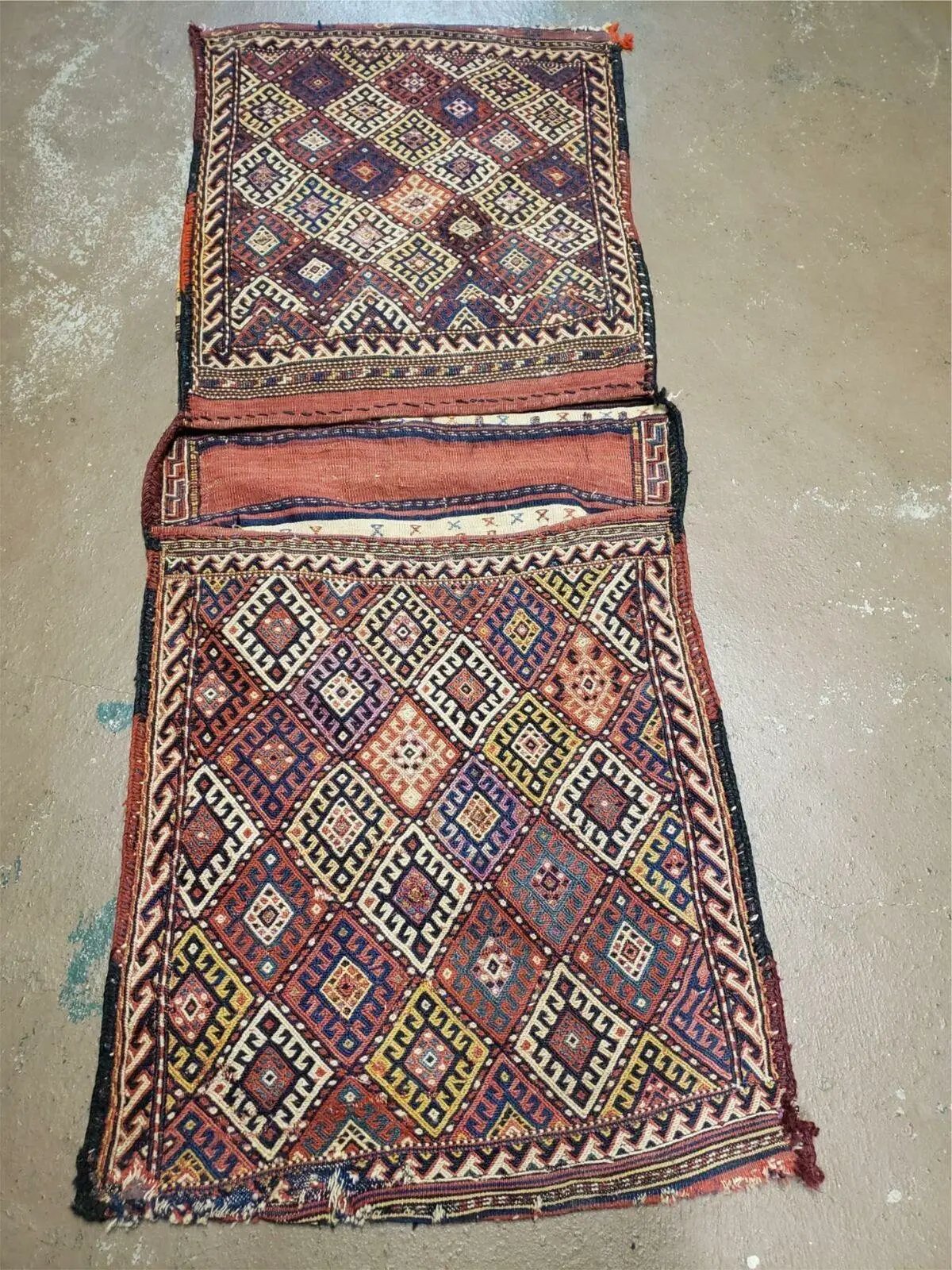 26" X 56" Antique Handmade Authentic Tribal Wool Rug Double Bag Tobreh by Jewel Rugs