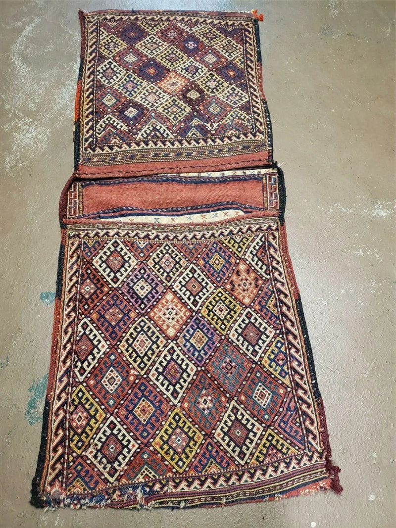 26" X 56" Antique Handmade Authentic Tribal Wool Rug Double Bag Tobreh by Jewel Rugs