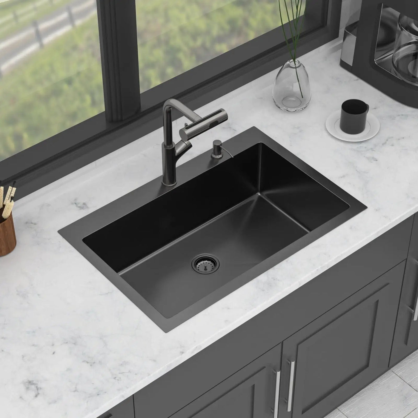 Drop-In Stainless Steel Kitchen Sink With Pull-Out Faucet And Soap Dispenser by HouseOfZazla