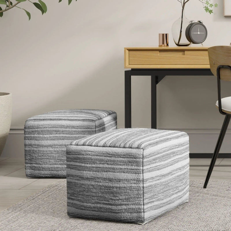 Carina - Square Woven Pouf - Black White by HouseOfZazla