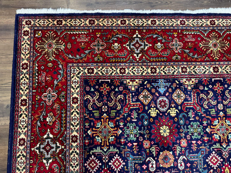Large Persian Tabriz Rug 10x16, Navy Blue and Red, Allover Pattern, Vintage Hand Knotted Wool Carpet by Jewel Rugs