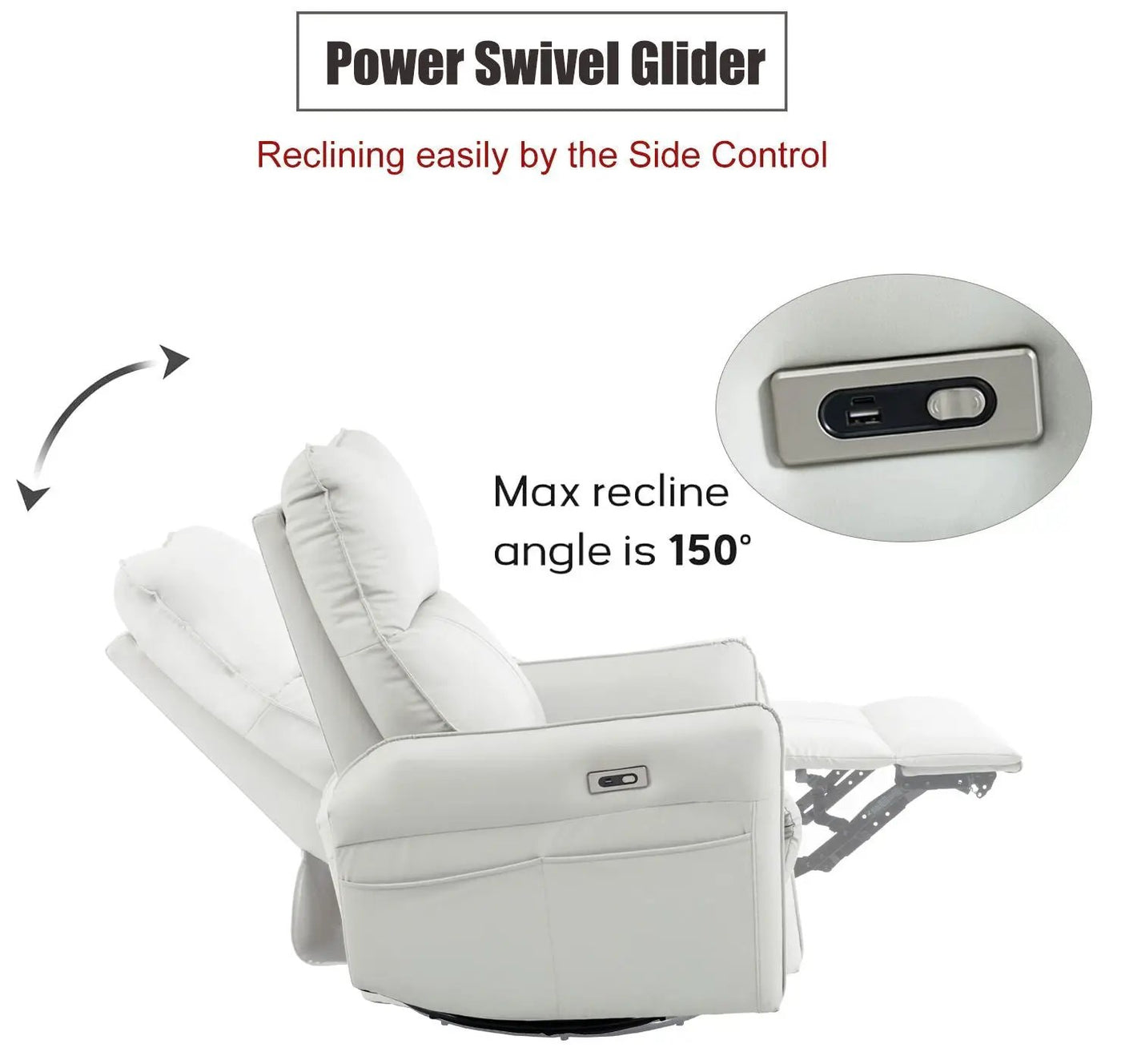 29.92" 270 Power Swivel Rocker Recliner Chair, Electric Glider Reclining Sofa With USB Ports, Power Swivel Glider, Rocking Chair Nursery Recliners For Living Room Bedroom by HouseOfZazla