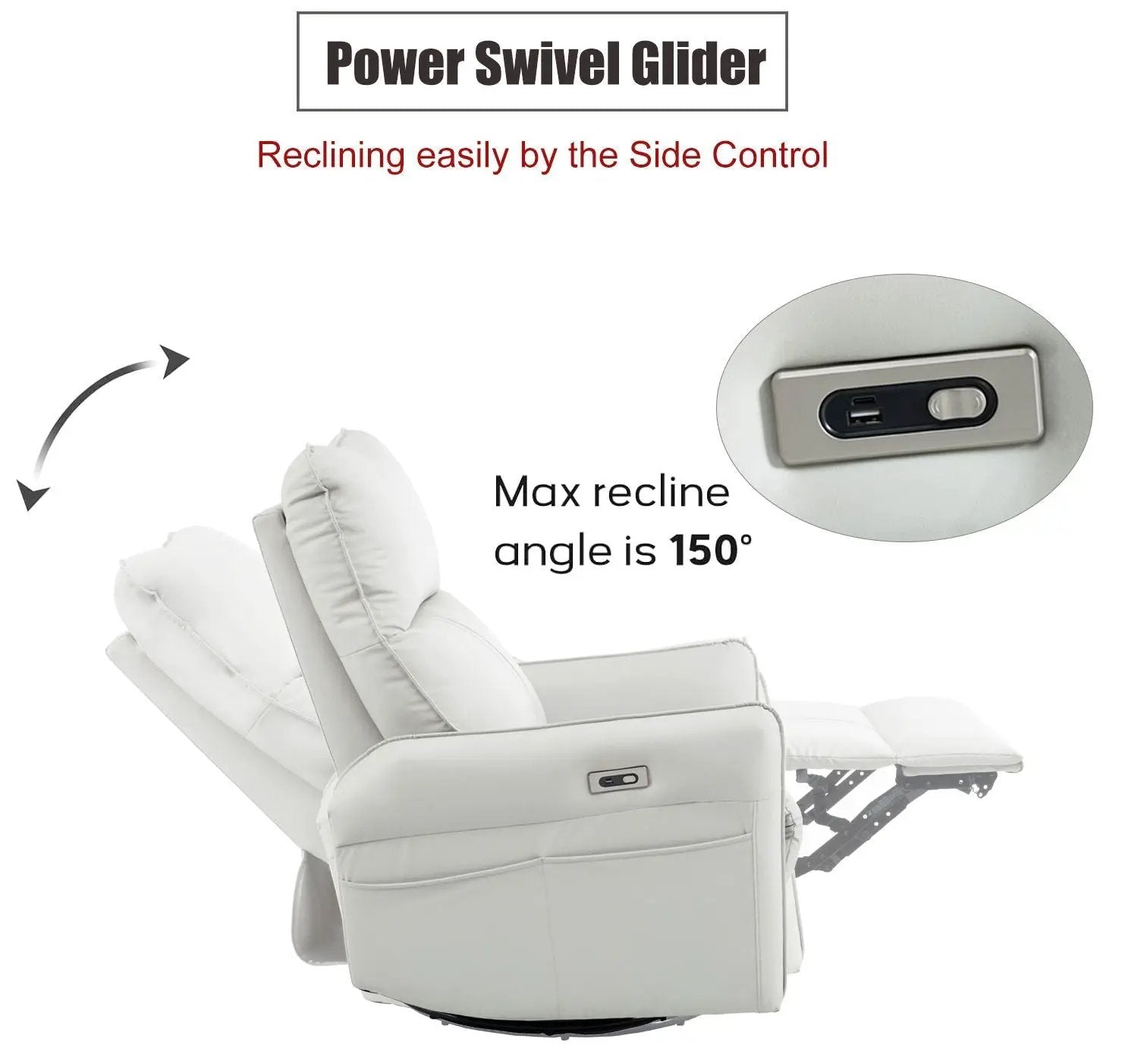 29.92" 270 Power Swivel Rocker Recliner Chair, Electric Glider Reclining Sofa With USB Ports, Power Swivel Glider, Rocking Chair Nursery Recliners For Living Room Bedroom by HouseOfZazla