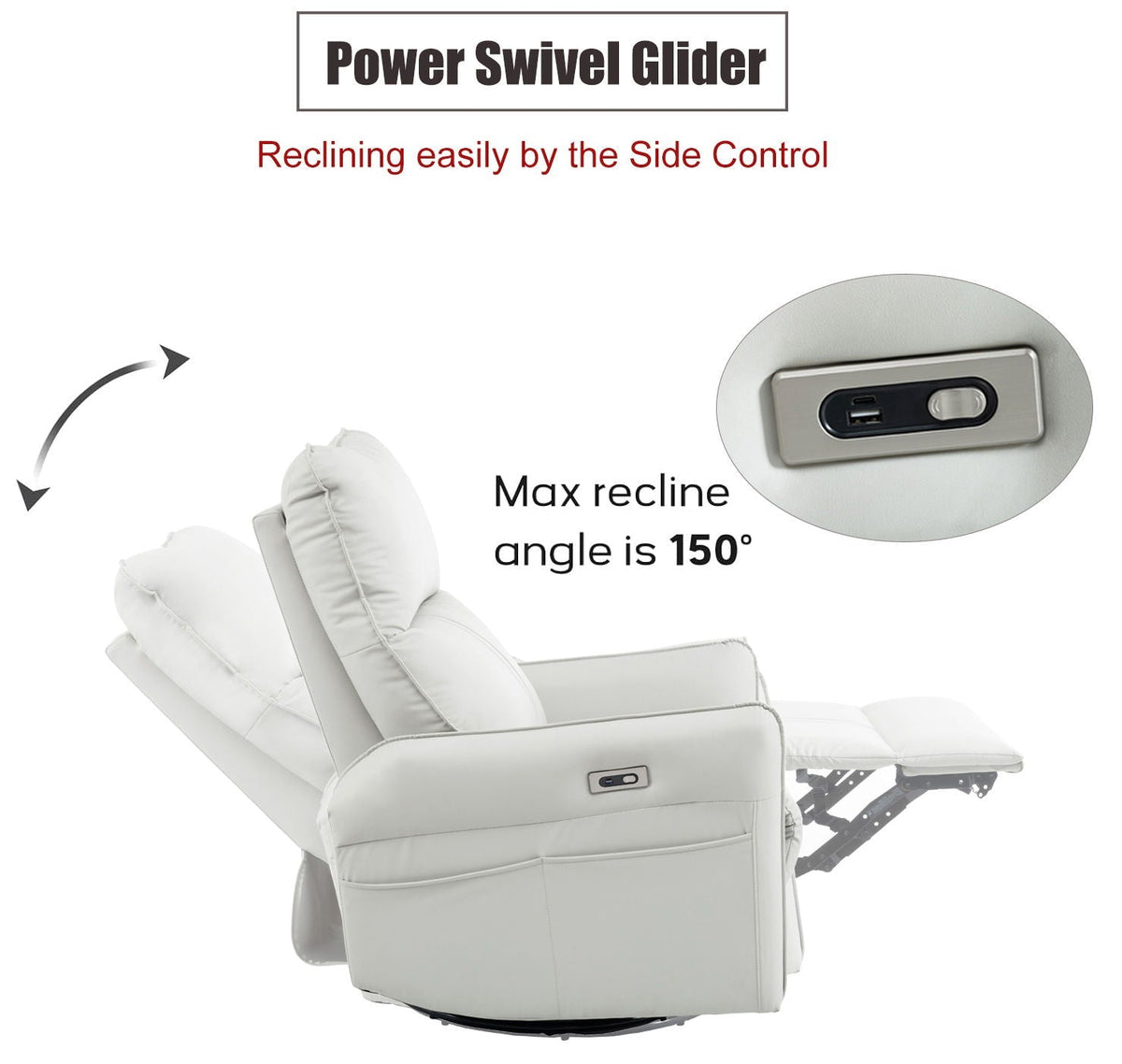 Power Swivel Rocker Recliner Chair with USB Ports, photo 6 of 8