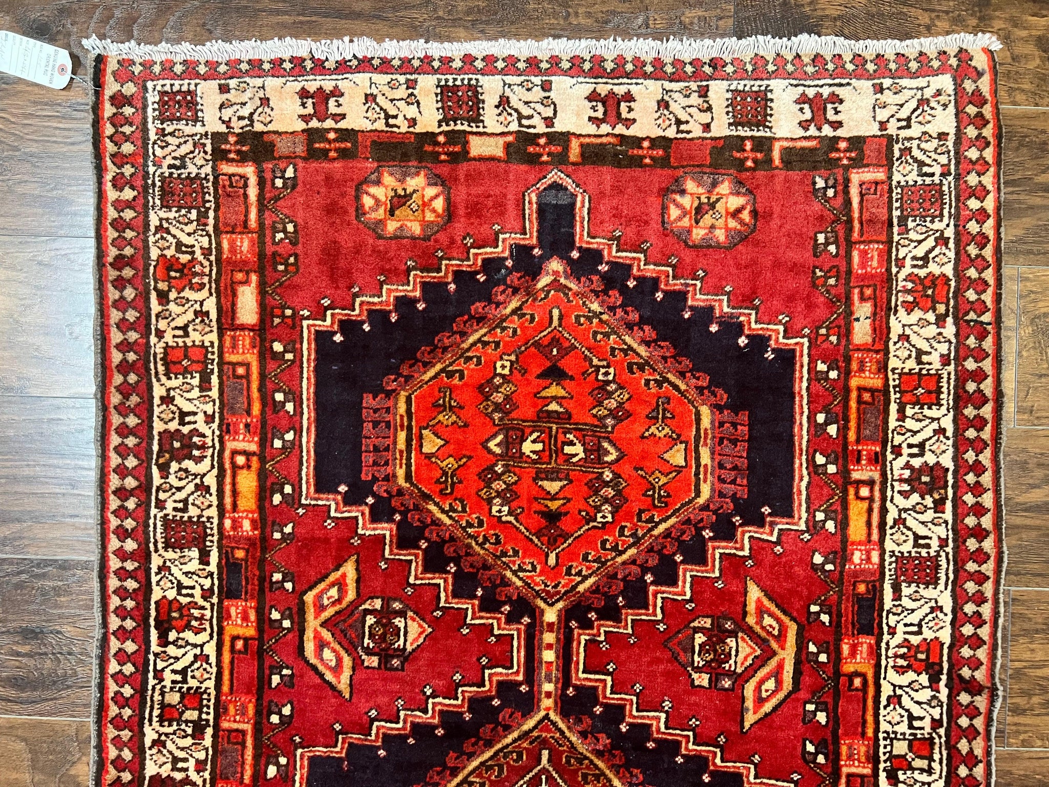 Persian Heriz Runner Rug 3.7 x 11, Persian Tribal Runner, Handmade Wool, Medallions, Geometric, Red, Antique Vintage Hand Knotted Rug by Jewel Rugs