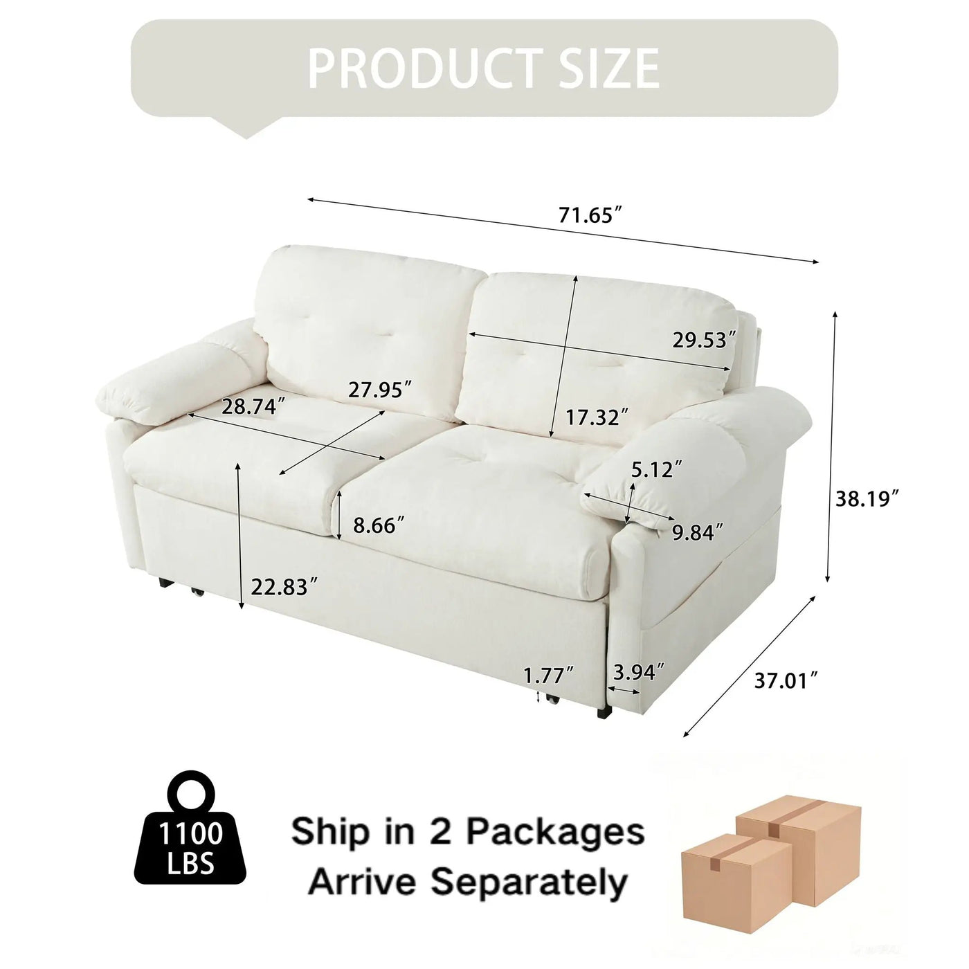 Convertible Pull Out Sofa Bed Queen Size, 3 In 1 With Side Storage by HouseOfZazla