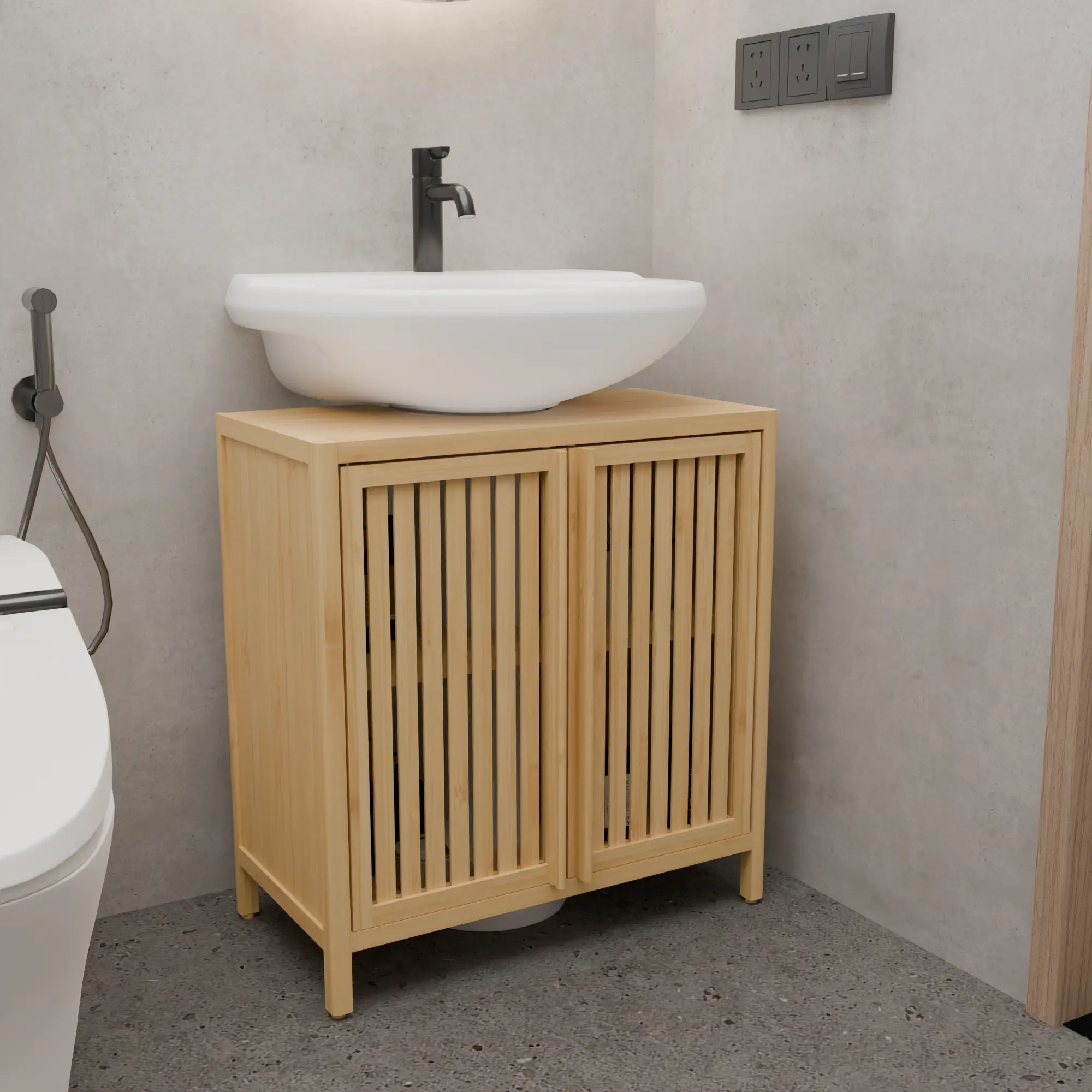 Natural Bamboo Large Capacity Basin Cabinet by HouseOfZazla