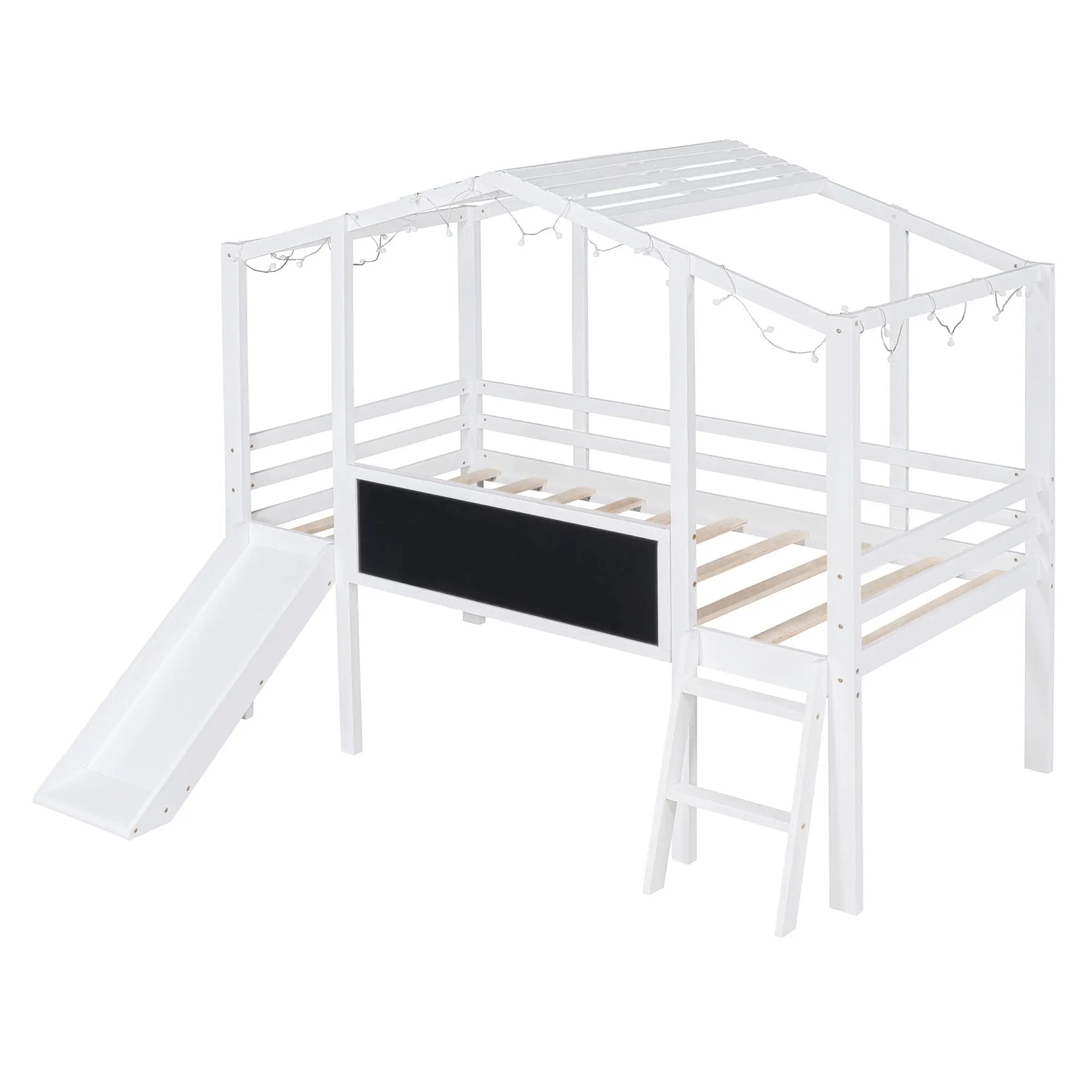 Loft House Bed With Ladder And Slide, With board And Light Strip On The Roof by HouseOfZazla