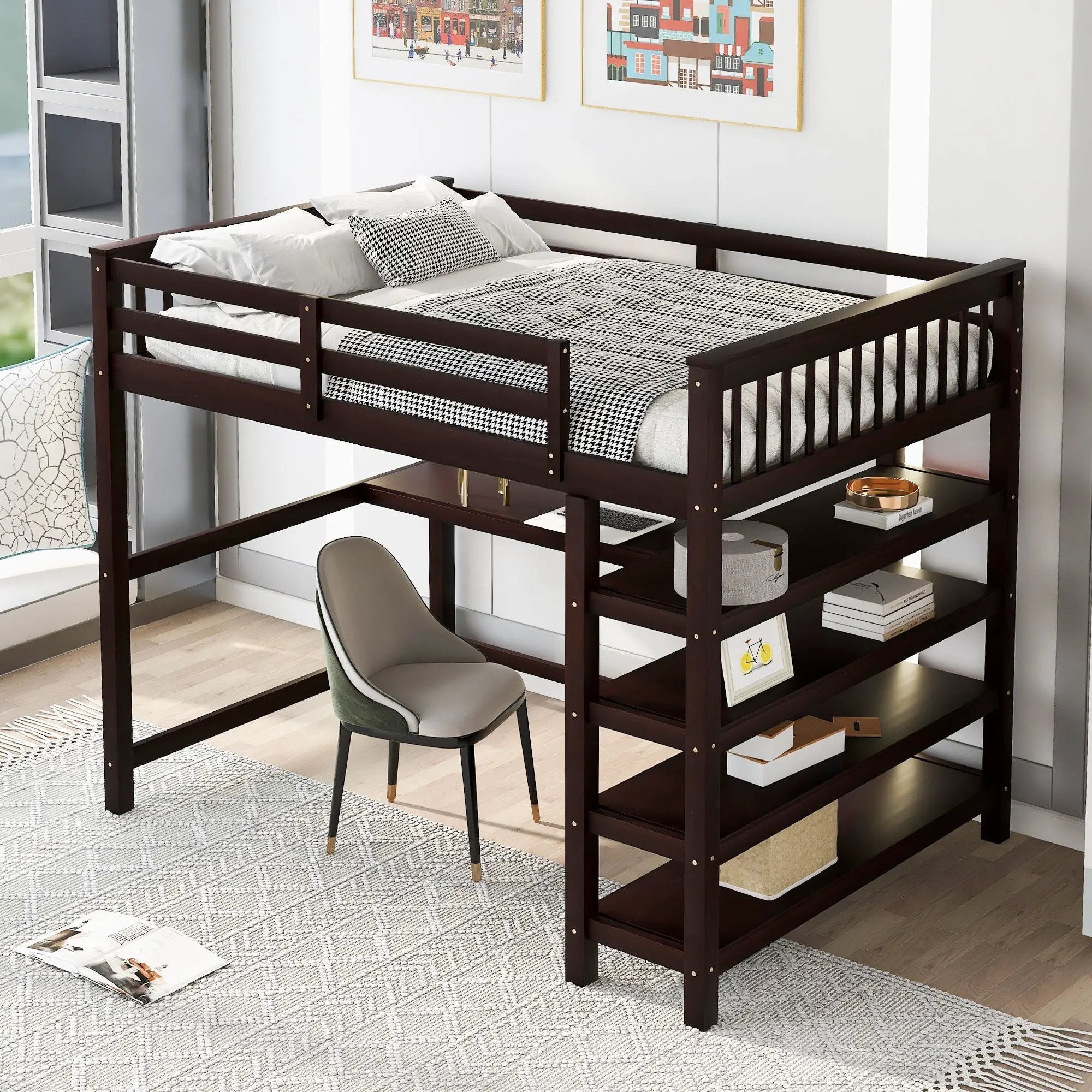 Loft Bed With Storage Shelves And Under Bed Desk by Unique Piece Furniture