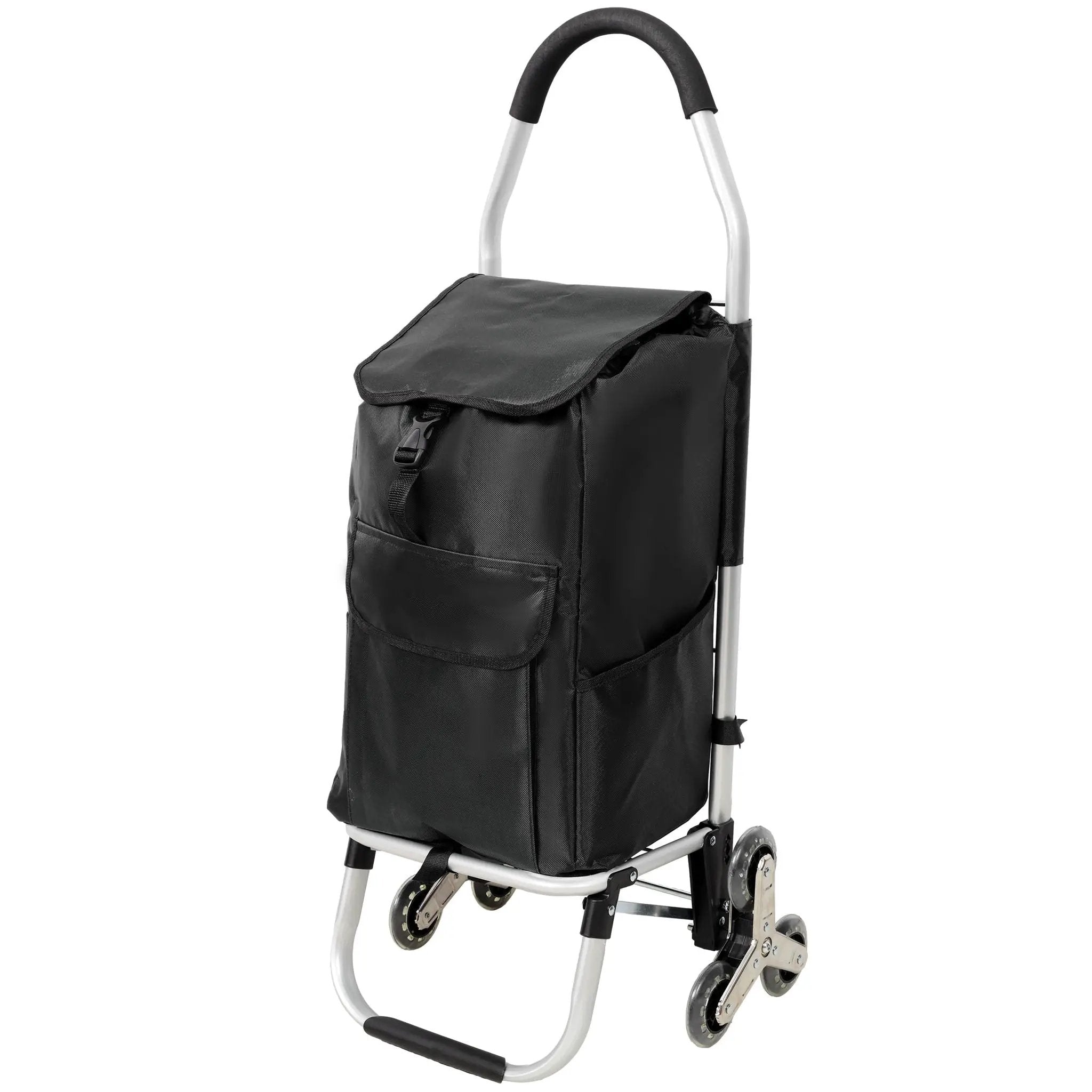 Foldable Shopping Stair Trolley With Triangular Wheels And Removable Waterproof Bag - Black by HouseOfZazla