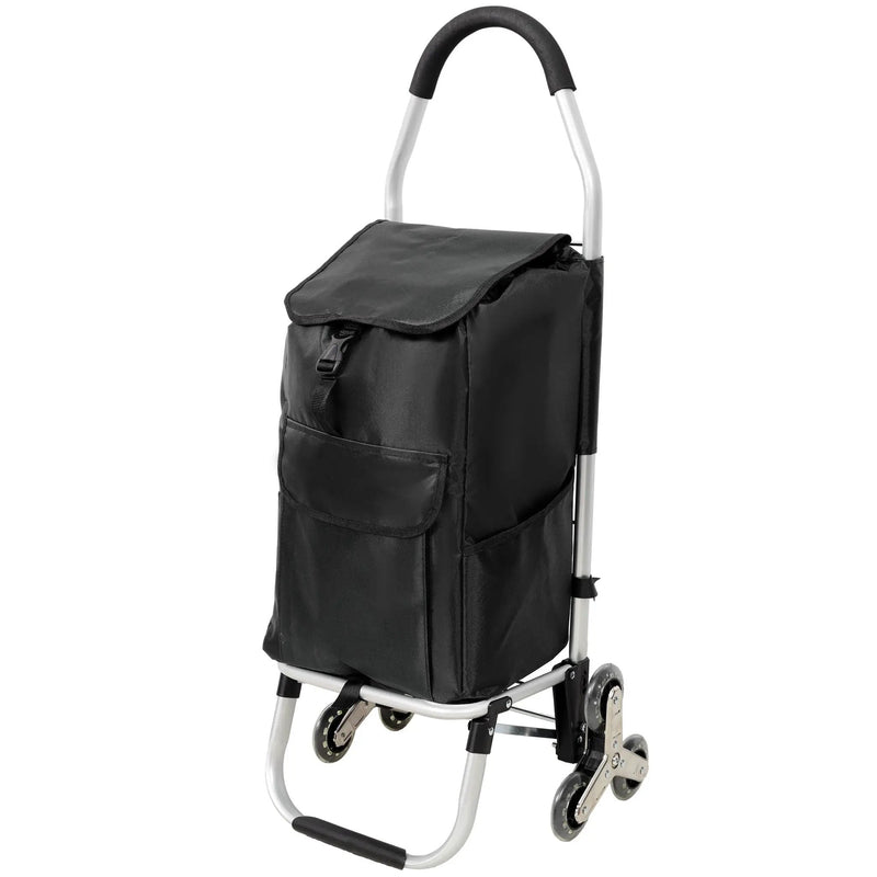 Foldable Shopping Stair Trolley With Triangular Wheels And Removable Waterproof Bag - Black by HouseOfZazla