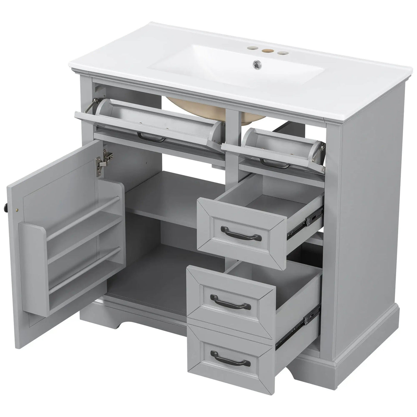 36" Bathroom Vanity With Sink, 2 Tip-Out Drawers, Soft Close Hinges by HouseOfZazla