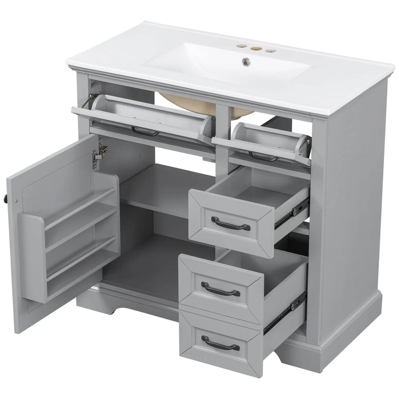 36" Bathroom Vanity With Sink, 2 Tip-Out Drawers, Soft Close Hinges by HouseOfZazla