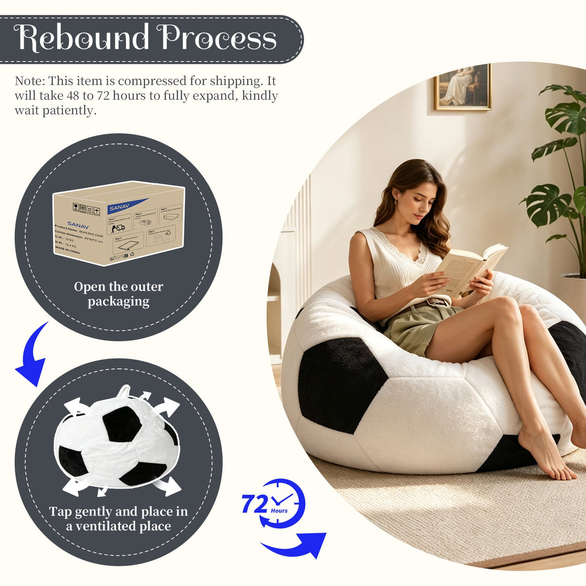 Soccer-Shaped Bean Bag Chair with Flannelette Upholstery - Multi-Color, photo 5 of 10