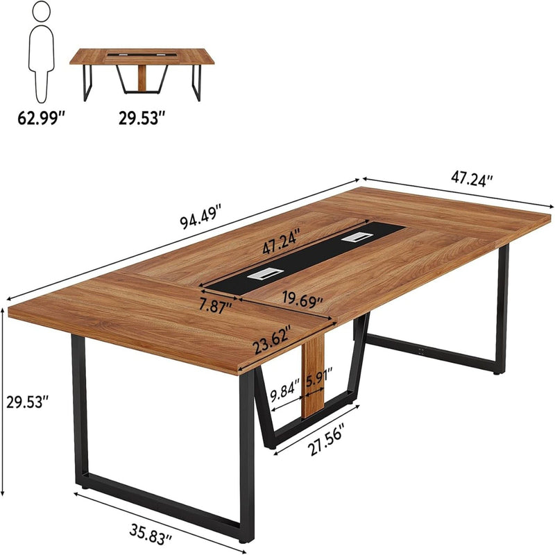 Conference Table For 8 - 10 People With Cable Management - Brown / Black by HouseOfZazla