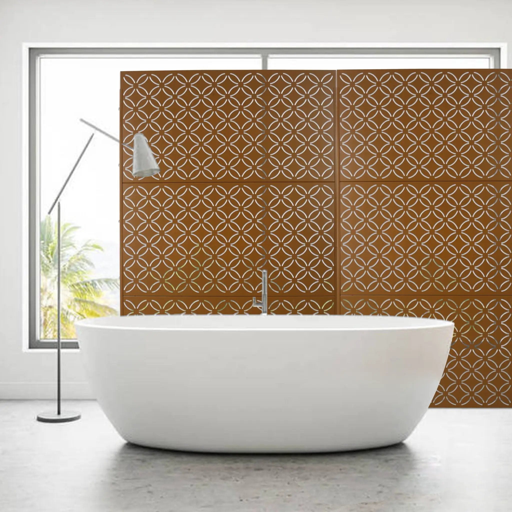 Freestanding Decorative Privacy Screen For Deck Balcony Patio, Metal Privacy - Brown by HouseOfZazla