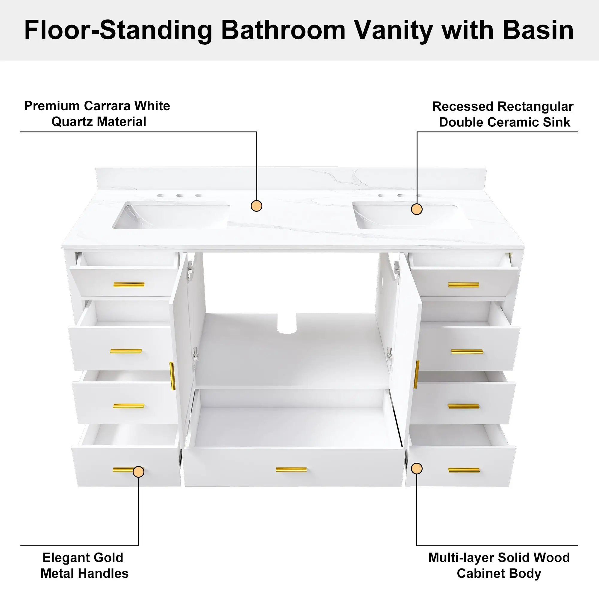 60" Solid Wood Bathroom Vanity with 2 Sinks by HouseOfZazla
