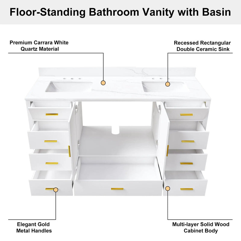 60" Solid Wood Bathroom Vanity with 2 Sinks by HouseOfZazla