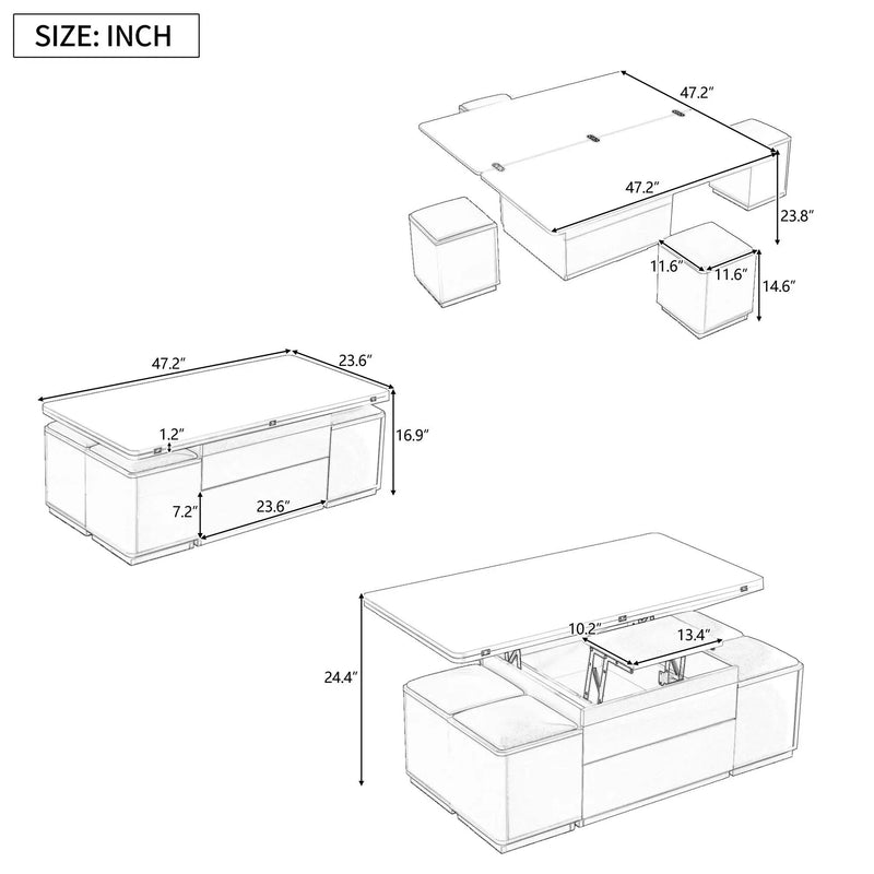 Lift Top Coffee Table With 4 Storage Stools by Unique Piece Furniture