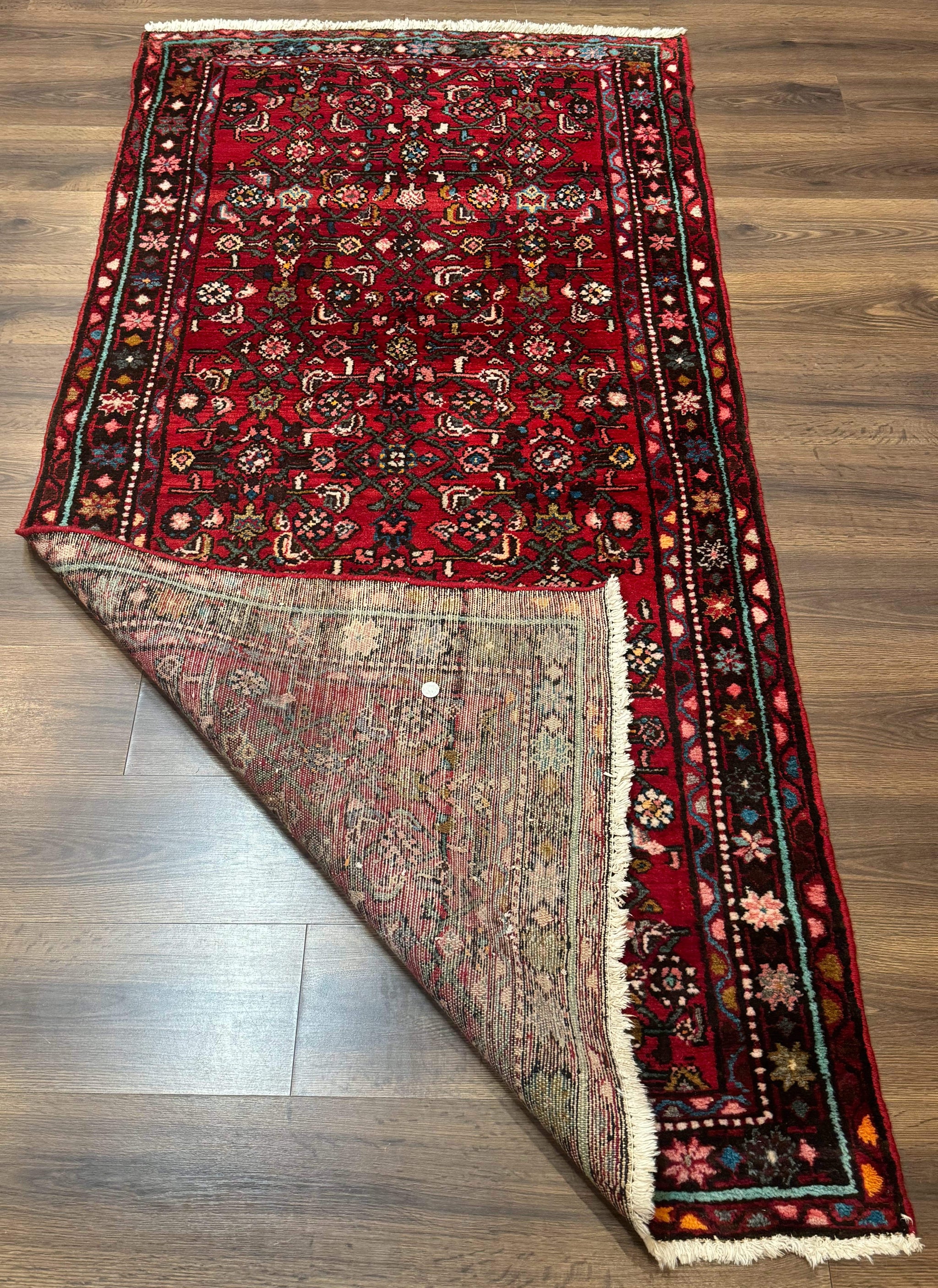 Red Persian Rug 4x7, Village Rug, Wool Vintage Carpet by Jewel Rugs