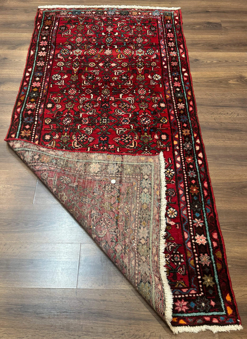 Red Persian Rug 4x7, Village Rug, Wool Vintage Carpet by Jewel Rugs