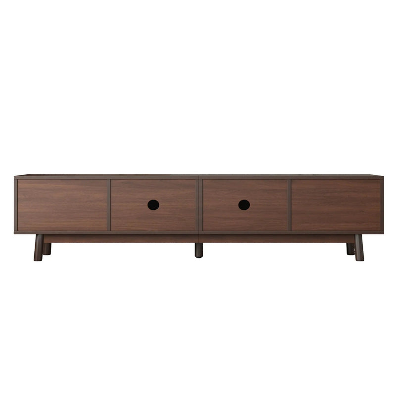 TV Stand For 80" TVs With Sliding Doors And Drawers, Accent Storage Unit - Dark Brown by HouseOfZazla