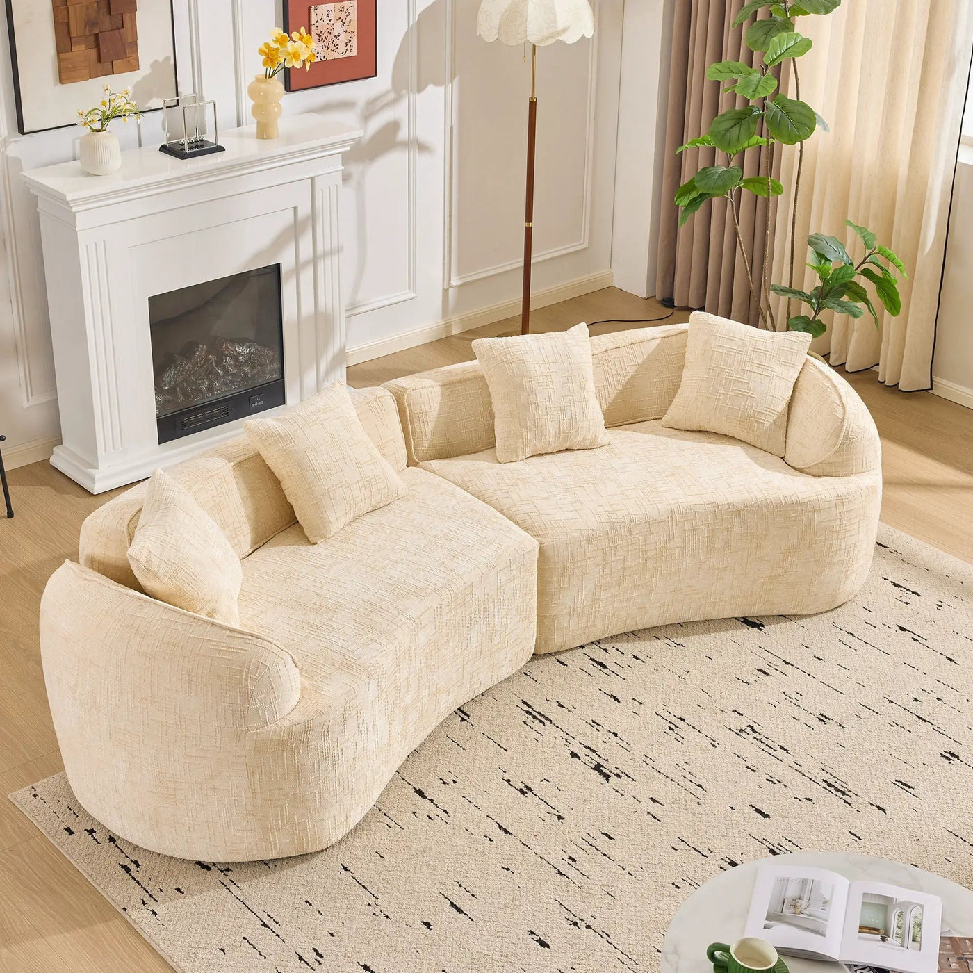 Curved Compressed Sofa, Nordic-Style Design For Living Room by Unique Piece Furniture