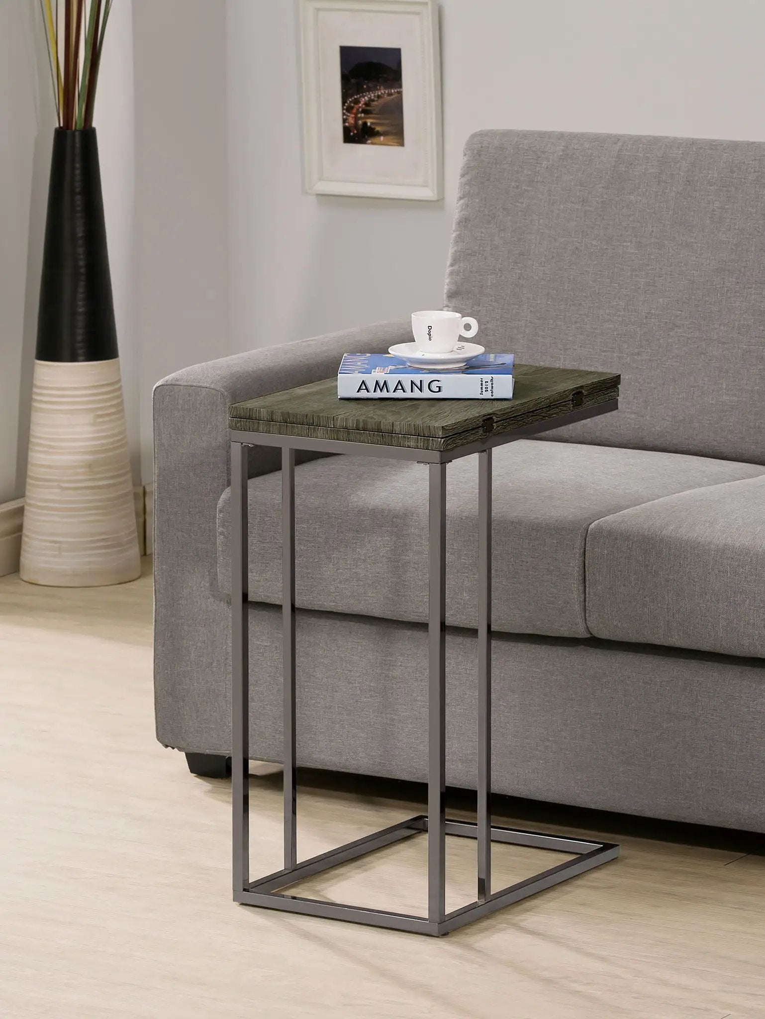 Pedro Expandable C-Shaped Sofa Side Table Weathered Grey by Unique Piece Furniture