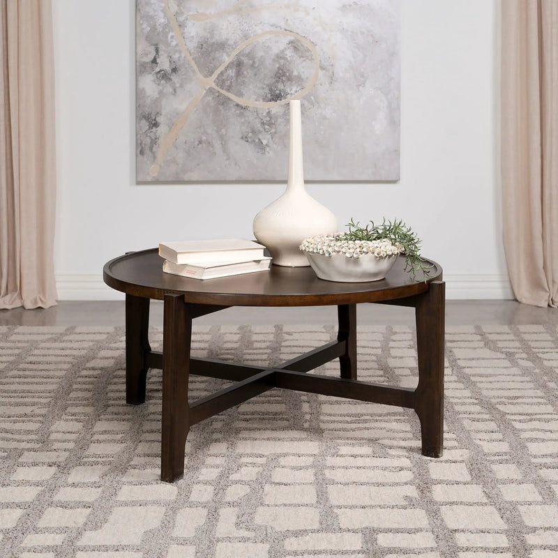 Cota Round Solid Wood Coffee Table Dark Brown by Unique Piece Furniture