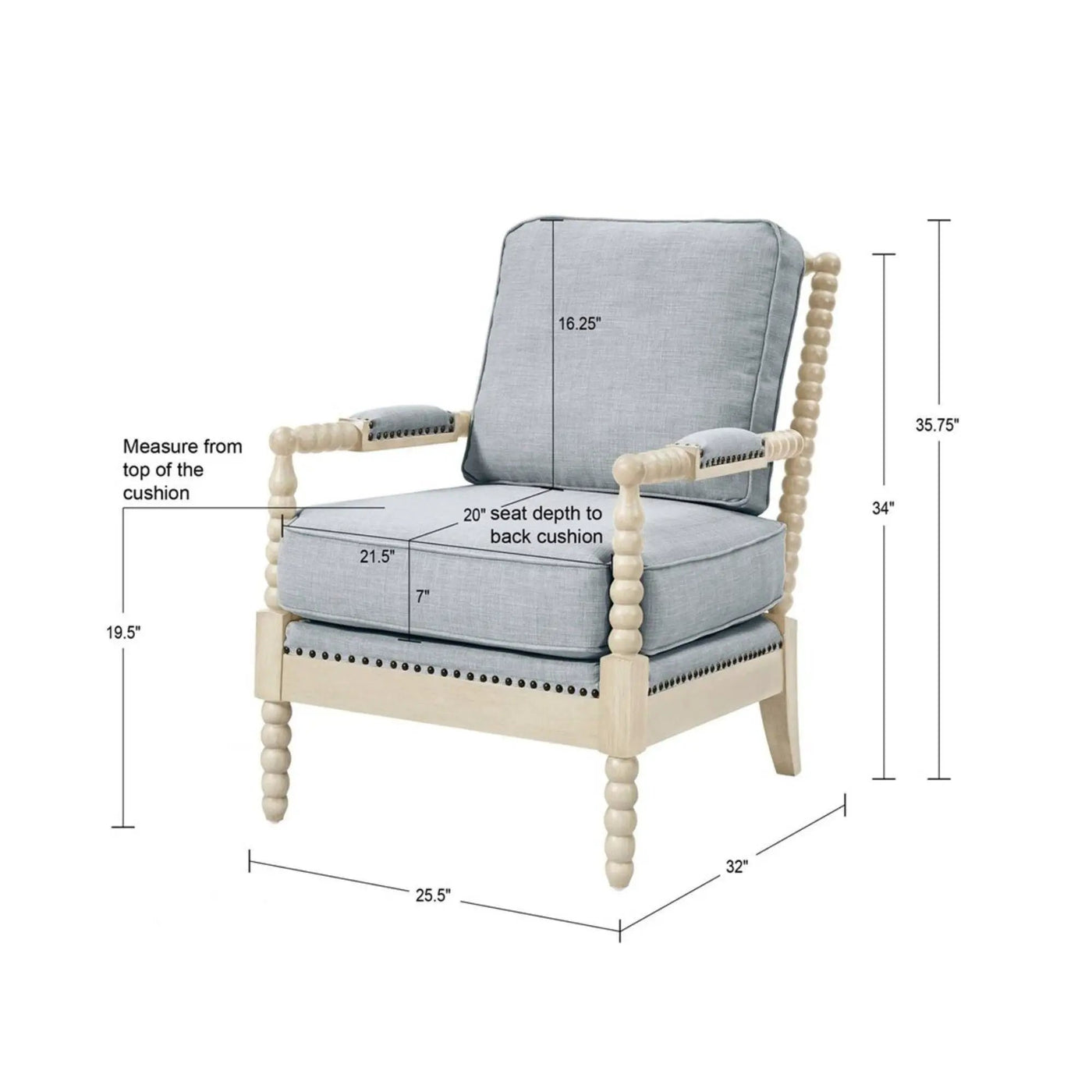 Arm Chair With Open Back Spindle Design, Padded Armrests by HouseOfZazla