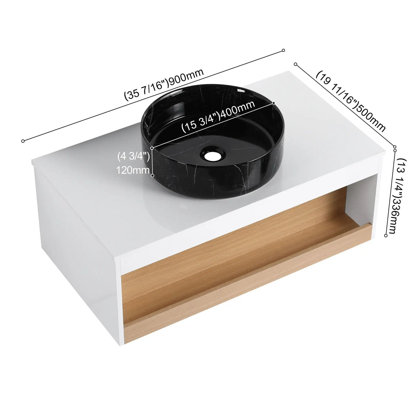 Floating Bathroom Vanity With Vessel Sink With Open Shelf Storage by HouseOfZazla