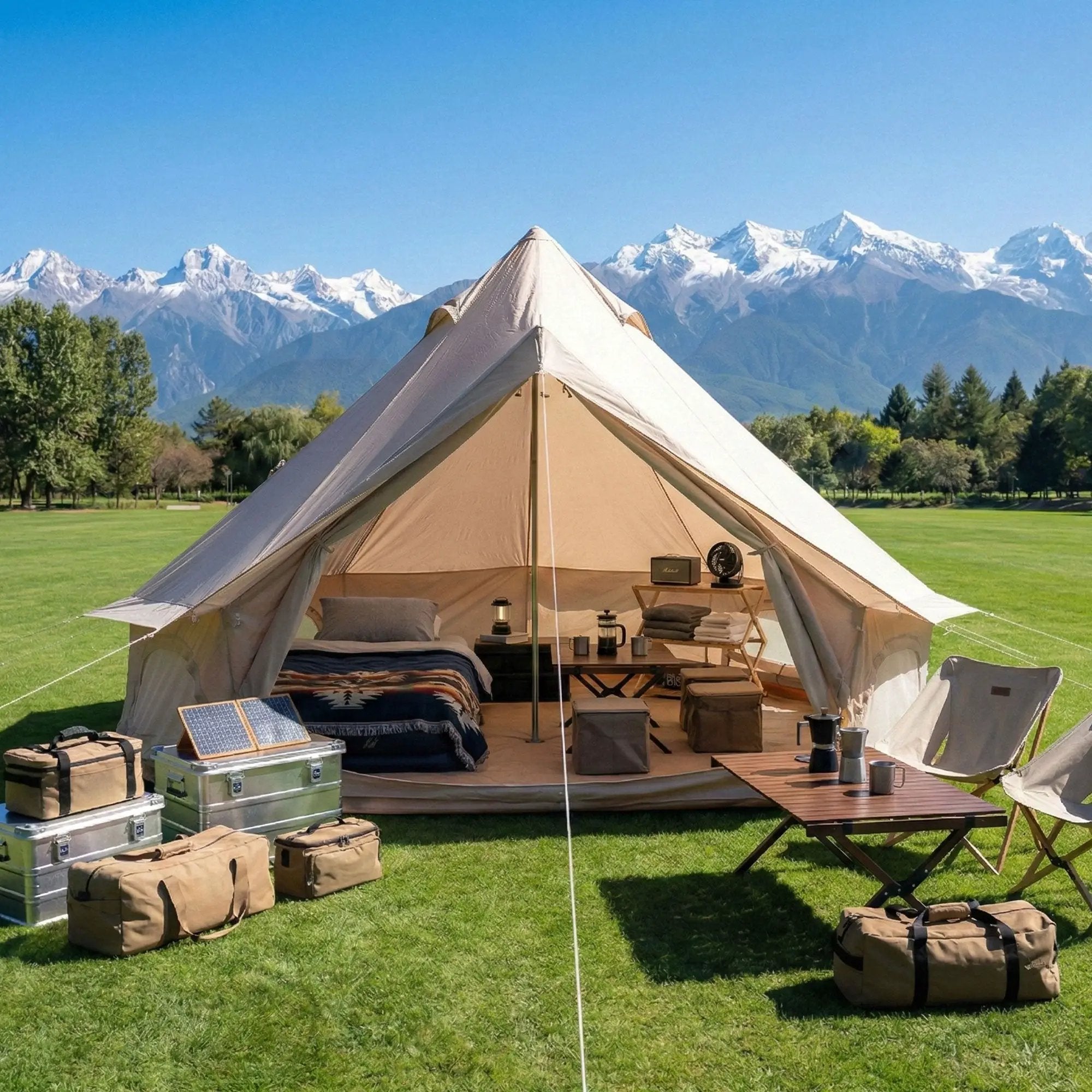 4 Season Bell Tent 9.8 FT Beige Waterproof Glamping Yurt Tent by HouseOfZazla