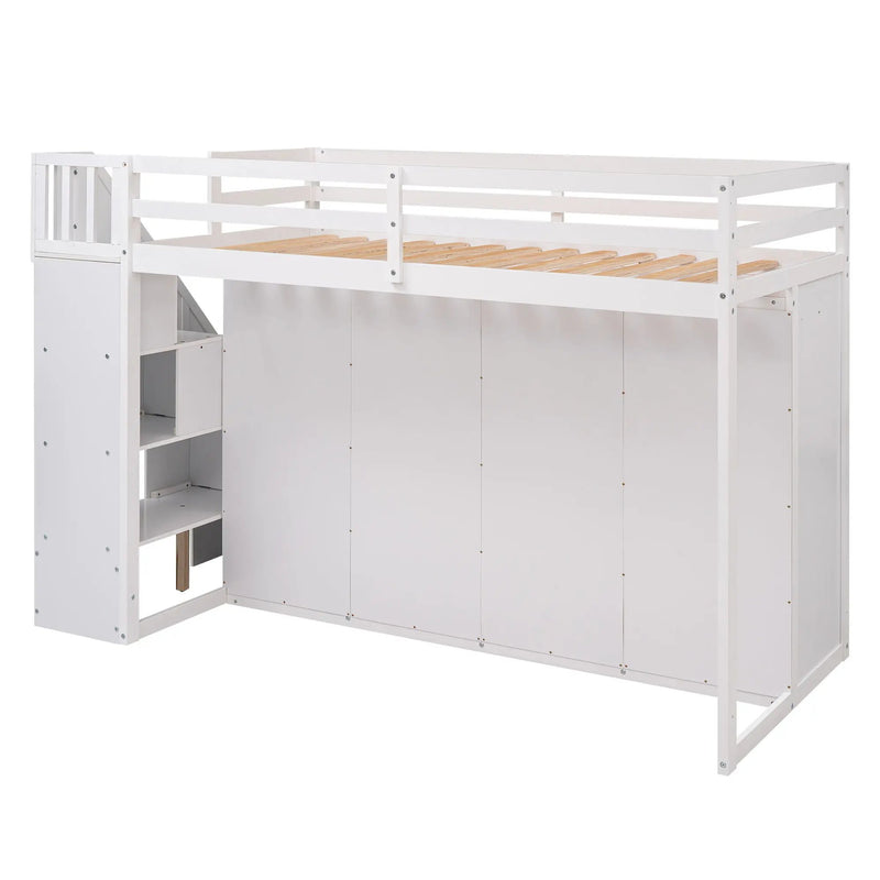 Loft Bed With 3 Shelves, 2 Wardrobes, 2 Drawers, Ladder Storage by HouseOfZazla