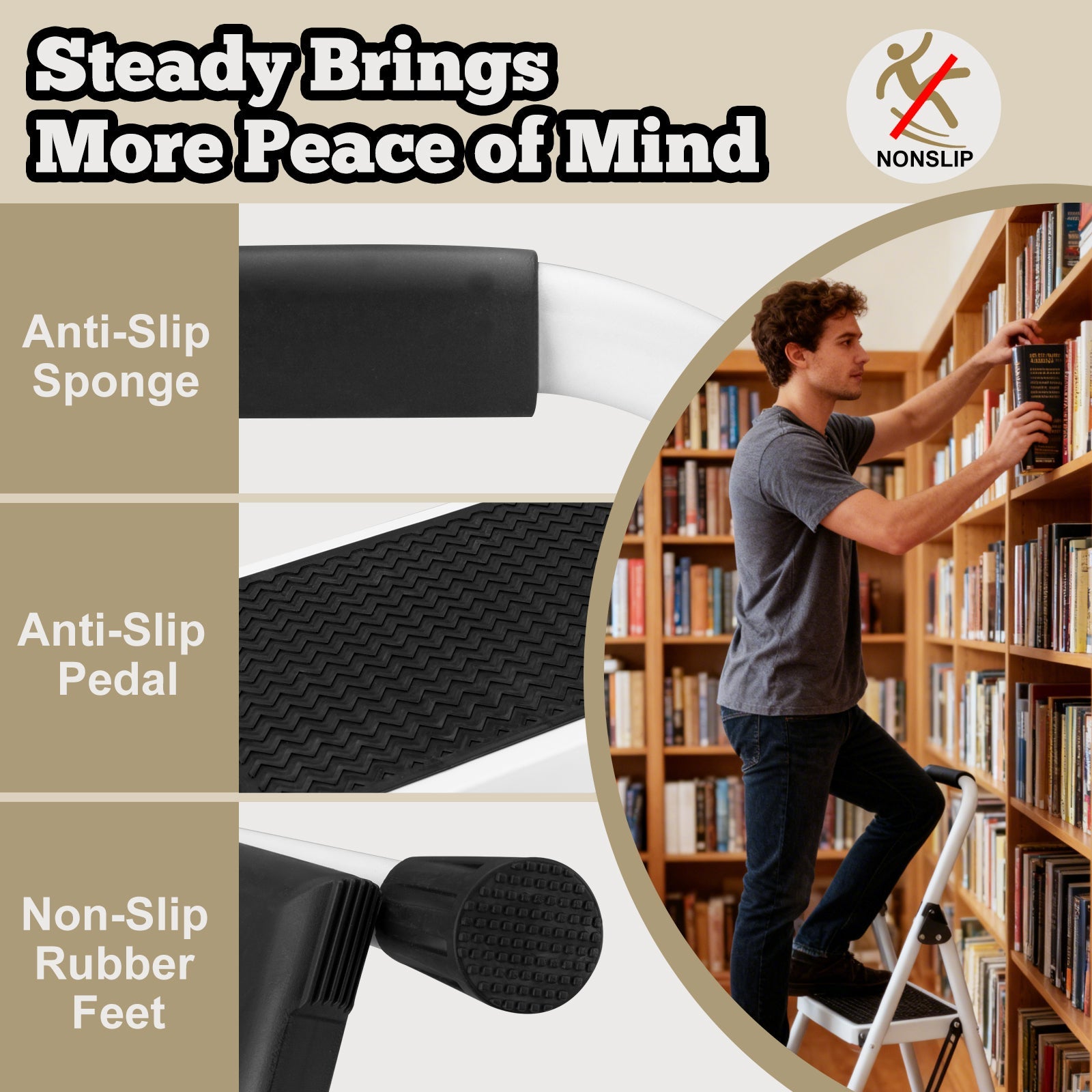 2 Step Ladder Folding Step Stool with Anti-Slip Wide Pedal by HouseOfZazla