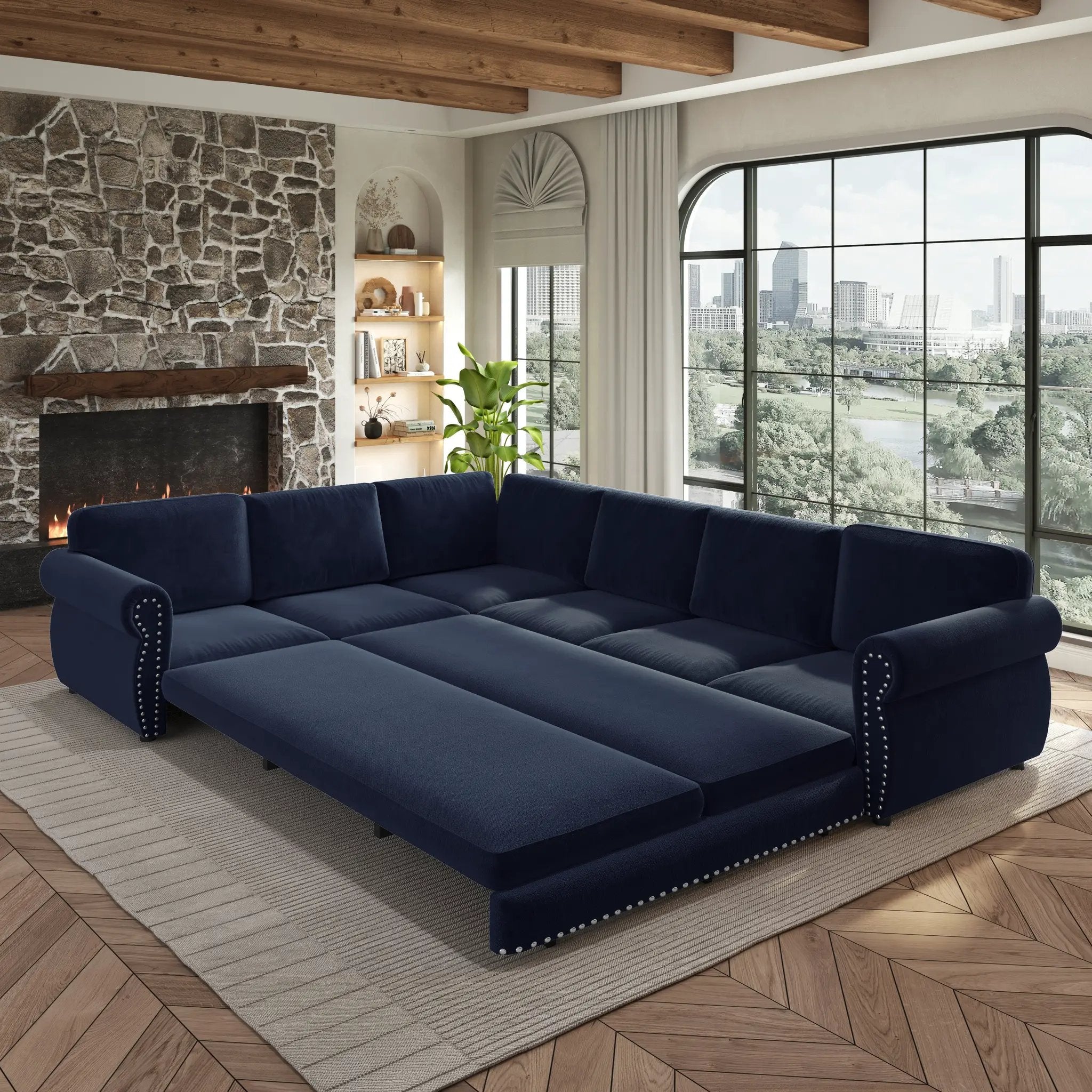 118" L-Shaped Convertible Sleeper Sofa by HouseOfZazla