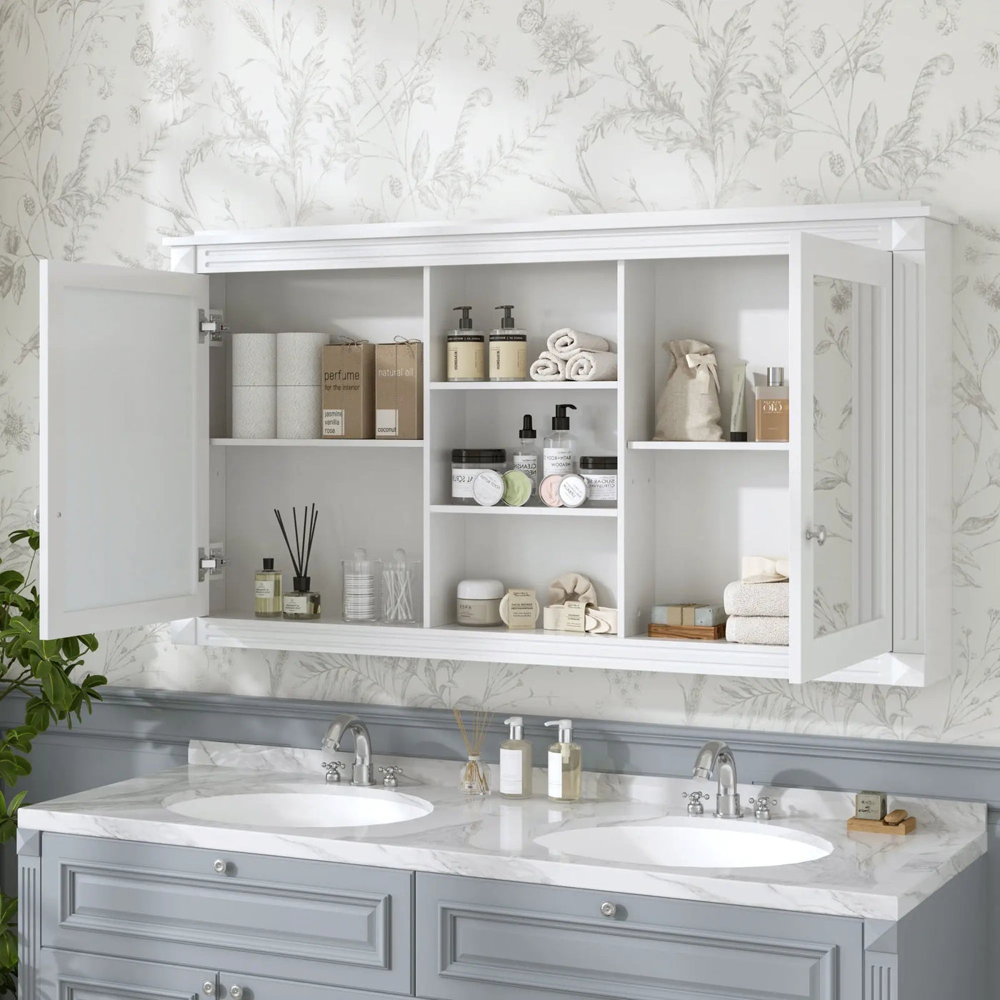 Modern Wall-Mount 2 In 1 Mirror Cabinet With Adjustable Shelves, Soft-Closing Hinges by HouseOfZazla