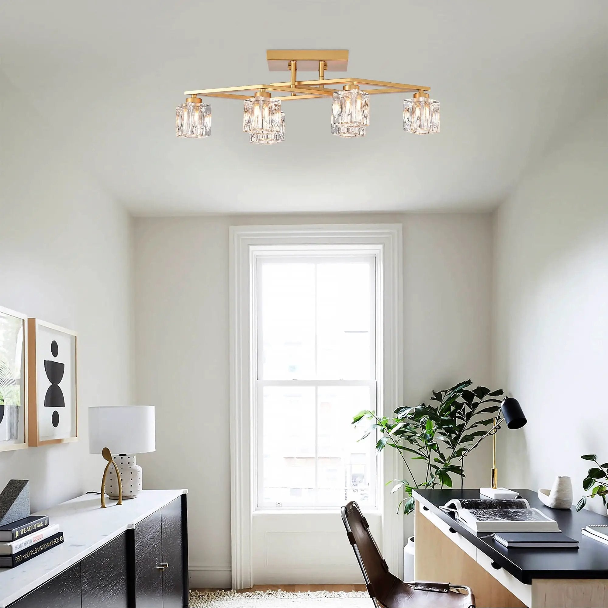 6 Light Crystal Ceiling Light For Dining Room, Modern Ceiling Lamp With Light Fixture For Entryway, Lobby, Kitchen, Bedroom, Living Room, Conference Room, (6*G9 Bulbs Included) by Unique Piece Furniture
